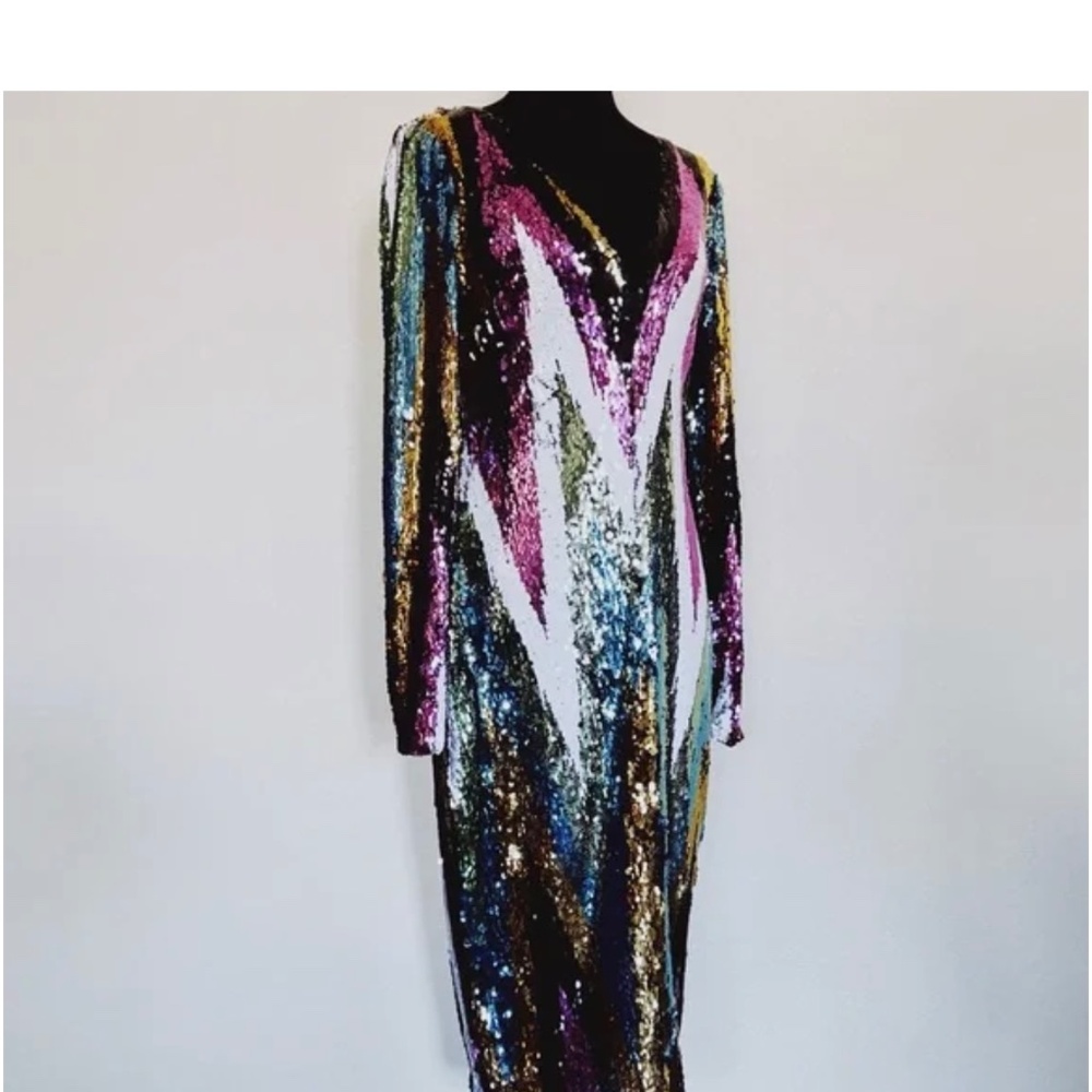 Badgley Mischka Stretch Sequin Chevron Party Dress